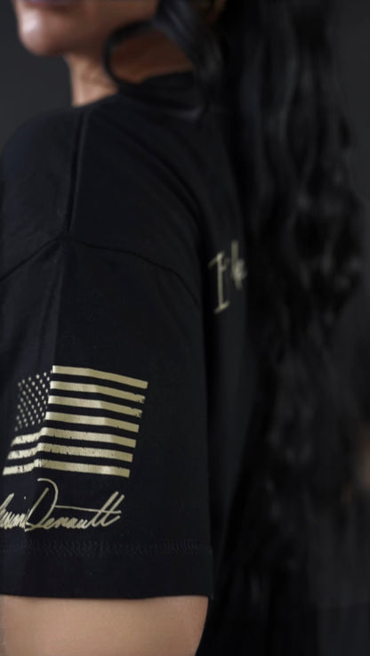 Photo of the sleeve which features a distressed American flag and Marianna's signature underneath. 