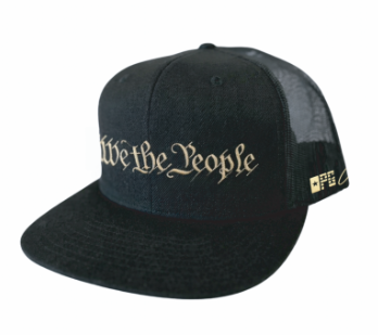 Black cap with 'We the People' text on a white background